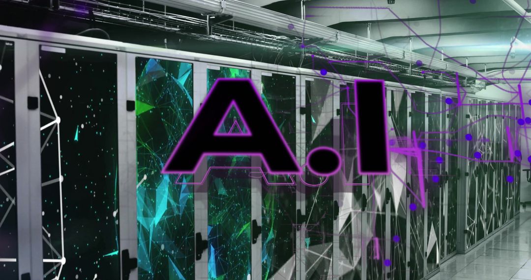 AI Conceptual Graphic with Computer Servers and Abstract Elements