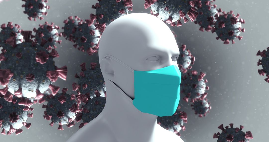 3D Model with Protective Mask Amid COVID-19 Virus Particles Conceptual Art - Free Images, Stock Photos and Pictures on Pikwizard.com