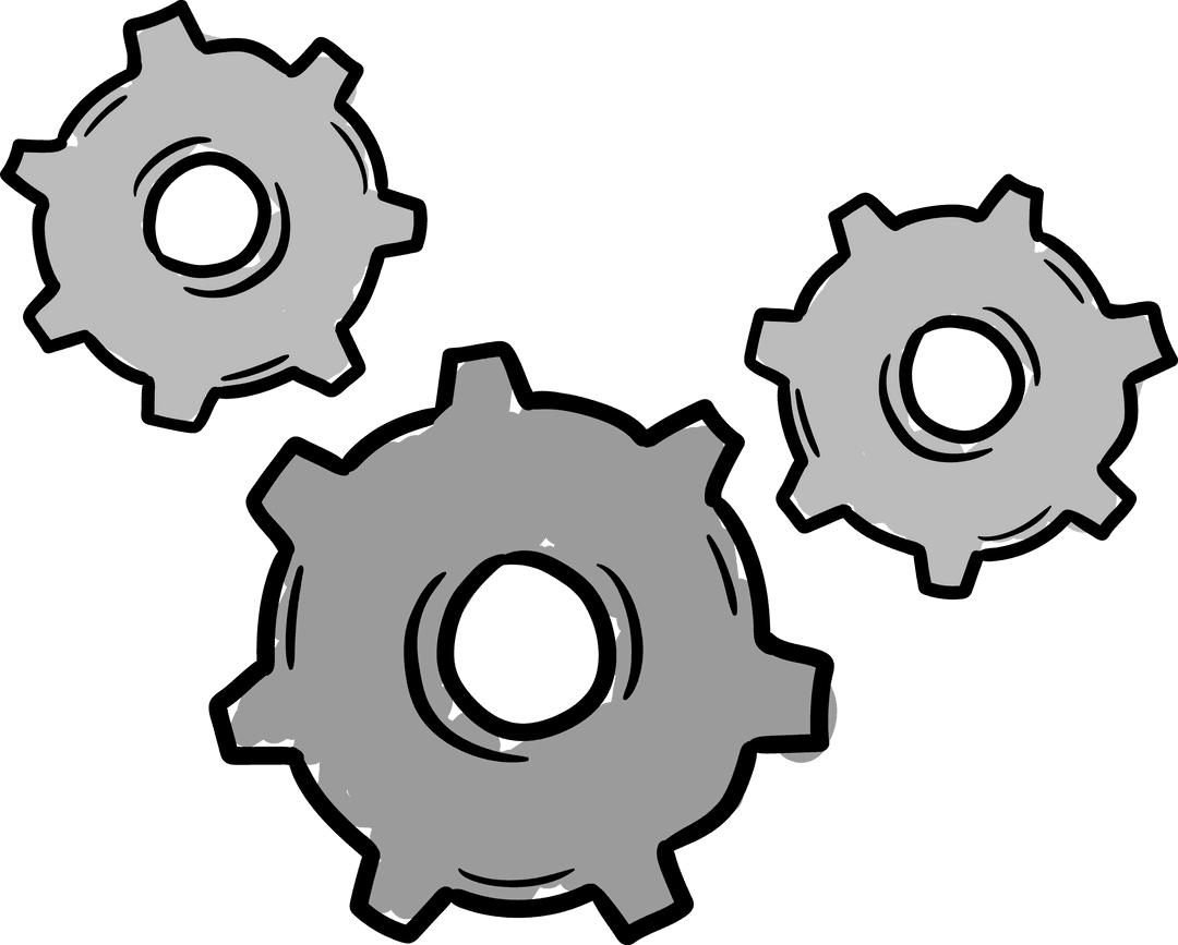 Three Gray Transparent Gears Illustration on Dark Background