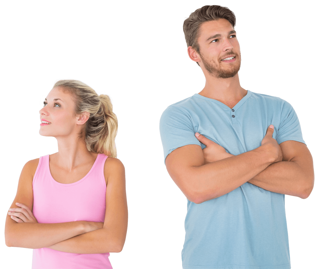 Young Couple Posing Back to Back Transparent Background