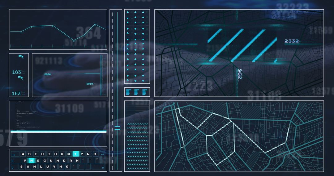 Futuristic Interface with Data and Hand Elements