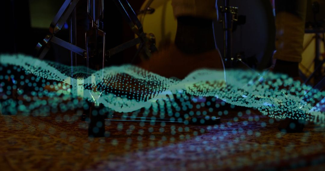 Holographic Audio Wave Visualized over Drum Kit in Studio