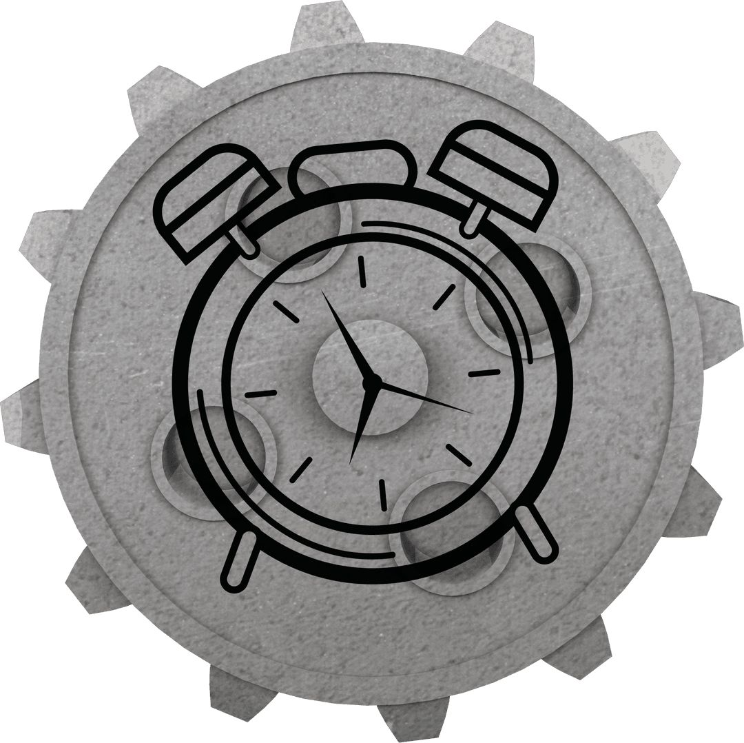 Transparent Grey Cog with Alarm Clock Symbol for Industry Concepts