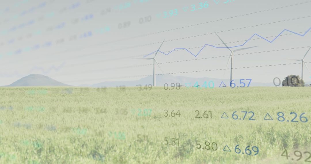 Wind Turbines and Agricultural Field with Data Overlay