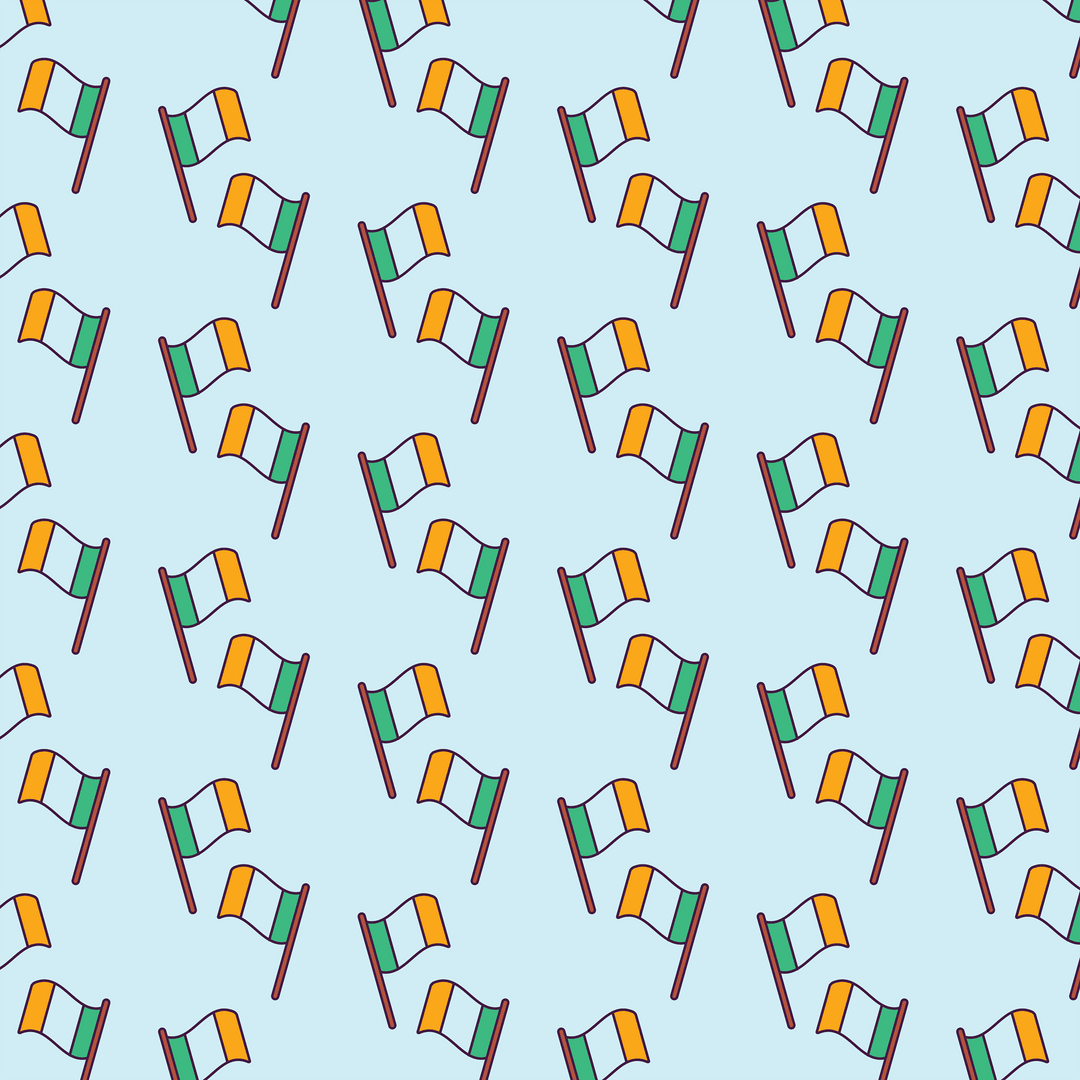 Transparent Seamless Irish Flag Pattern on Blue Background