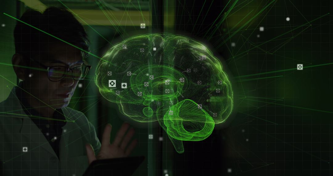 Digital Brain and Connections in High-Tech Server Room