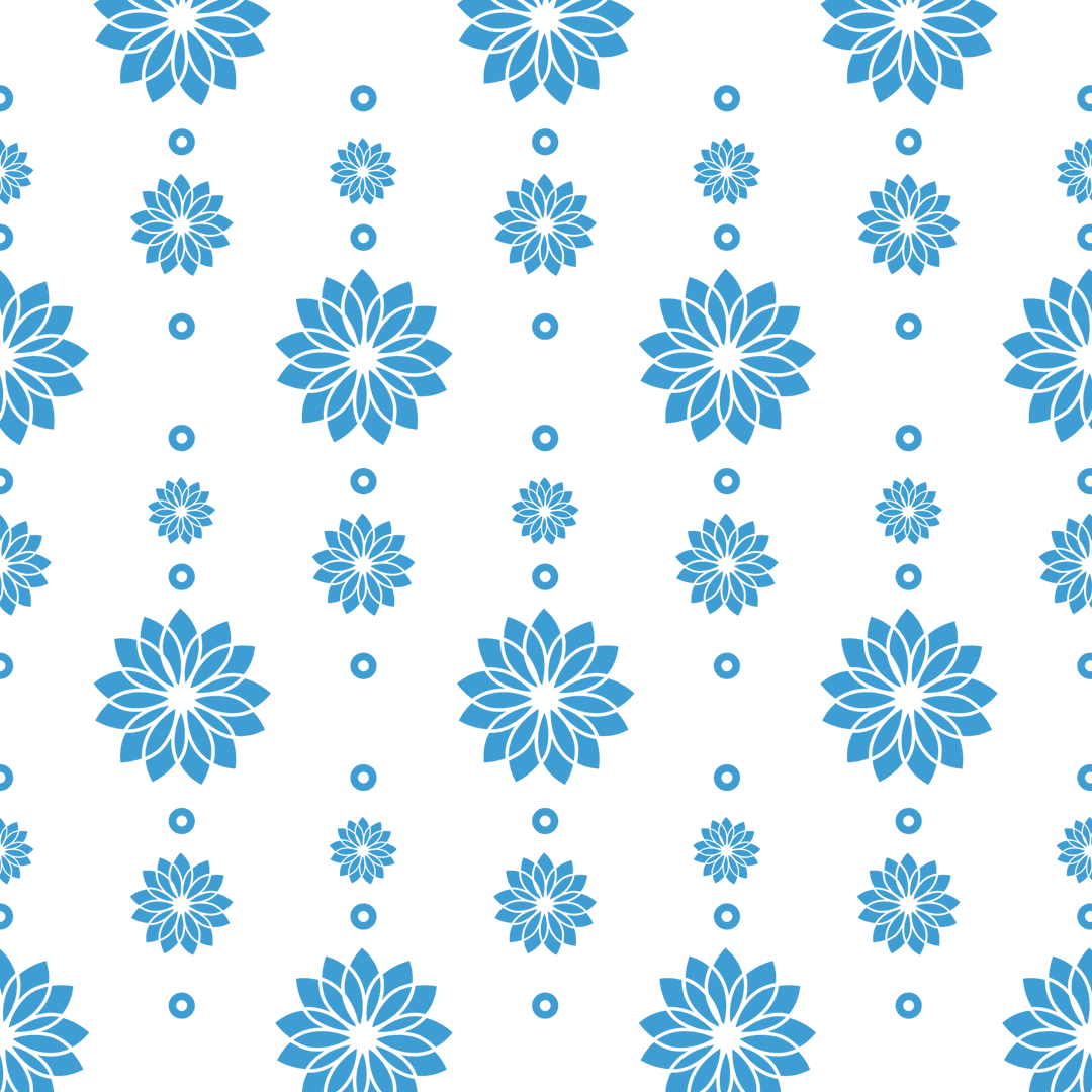 Blue Flower Pattern with Dots on Transparent Background
