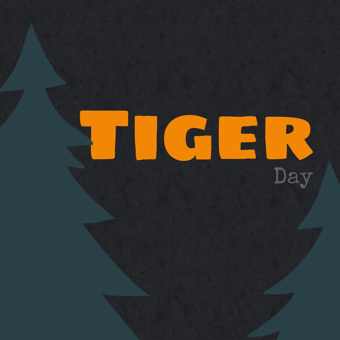 Tiger Day Celebration Graphic Design, Bold Text and Silhouette Trees