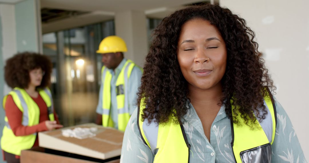 Smiling Female Architect with Workers on Site - Free Images, Stock Photos and Pictures on Pikwizard.com