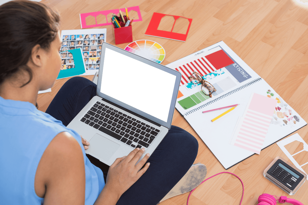 Creative Female Designer Working on Transparent Laptop Screen
