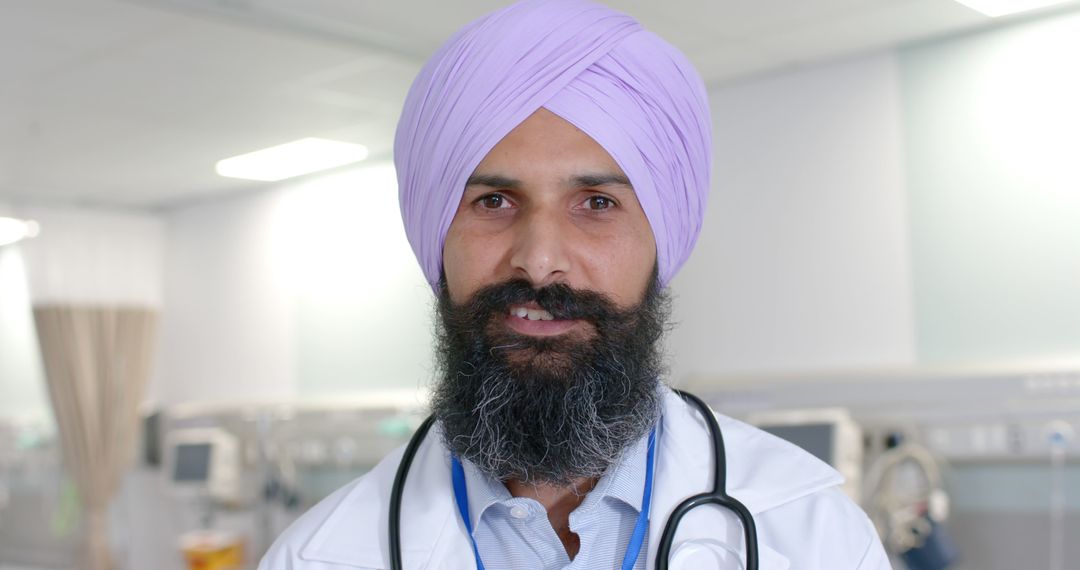 Confident Sikh Doctor with Stethoscope in Modern Hospital - Free Images, Stock Photos and Pictures on Pikwizard.com