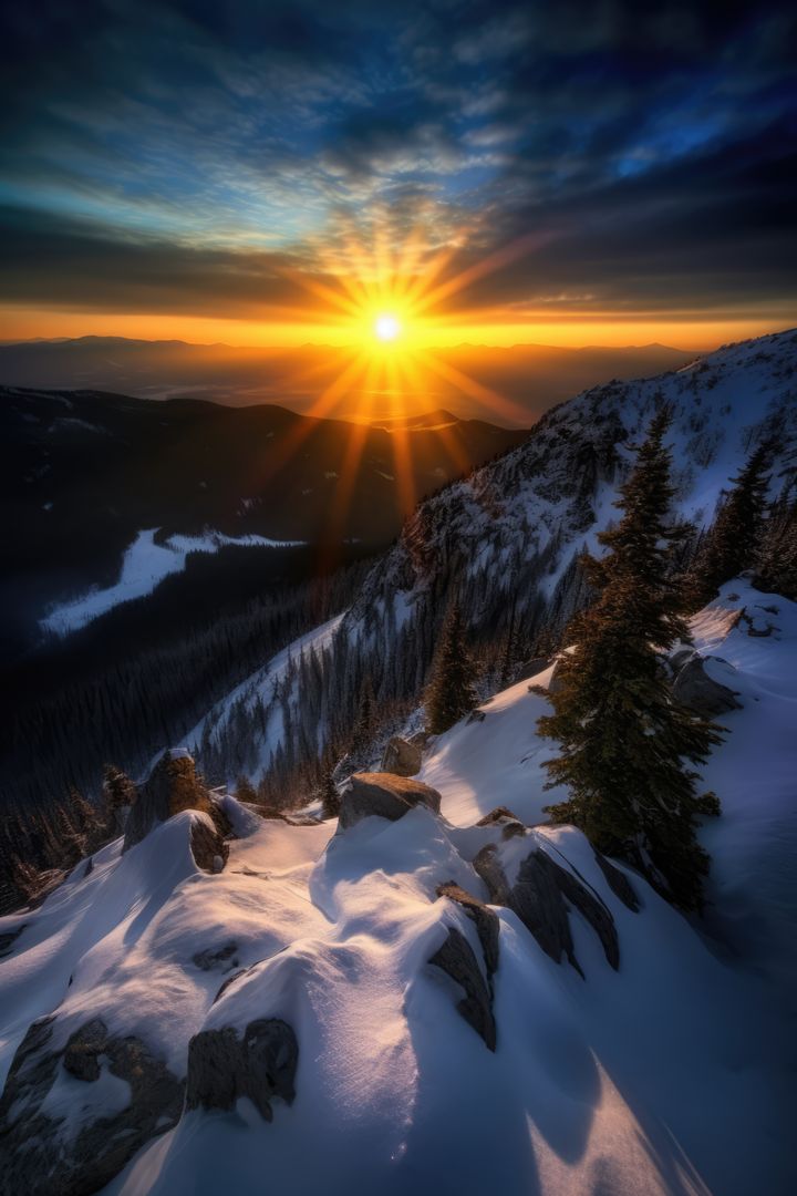 Sunset bathes a snowy mountain landscape in warm light - Free Images, Stock Photos and Pictures on Pikwizard.com