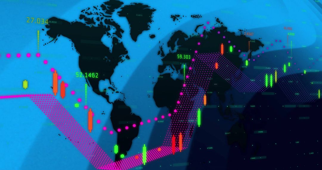 Digital Interface with World Map and Analytical Graphs