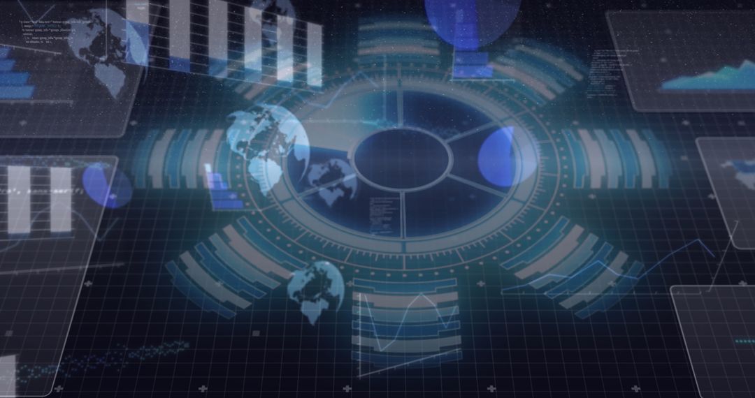 Futuristic Digital Interface with Glowing Globes and Data Display