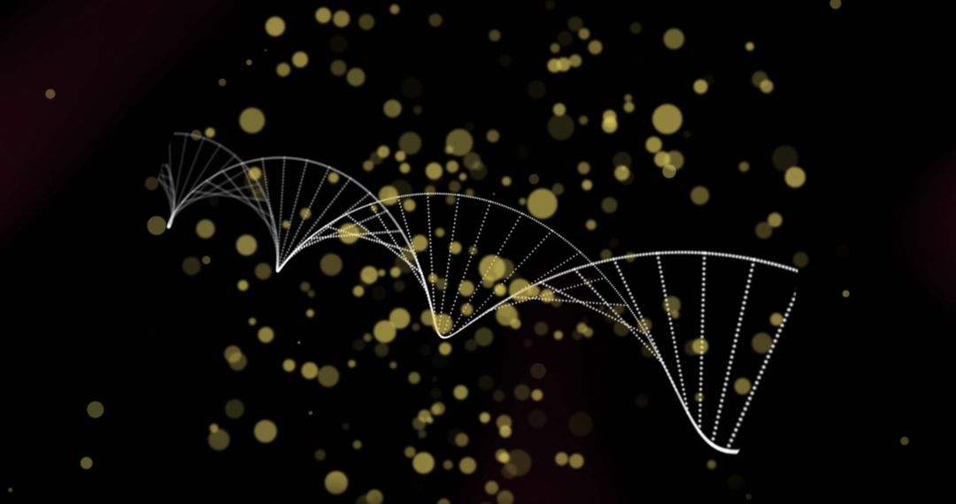 Abstract DNA Structure with Glowing Lights on Black Background