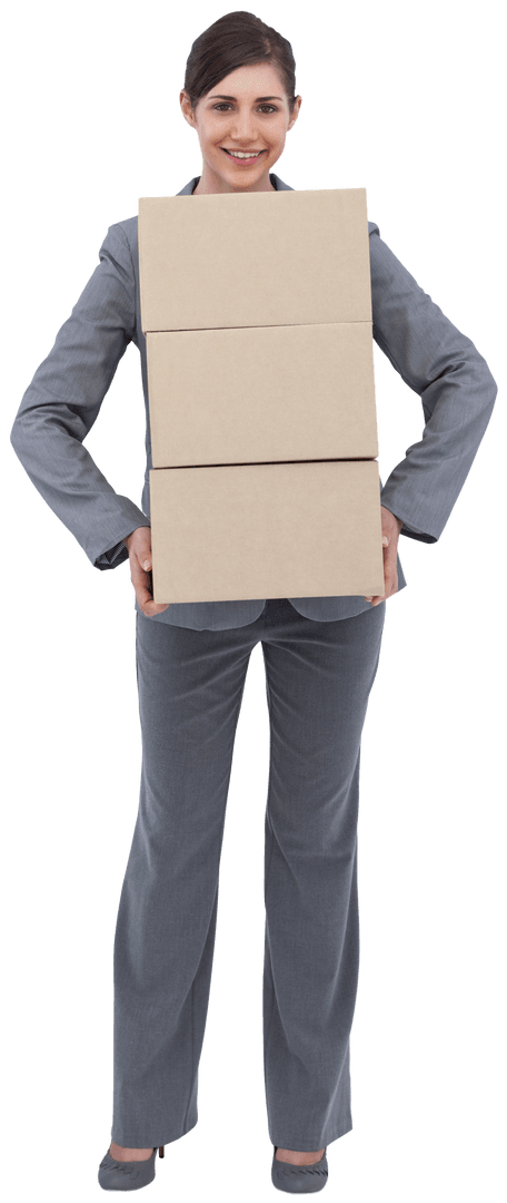 Smiling Professional Executing Career Transition Holding Cardboard Boxes Transparent