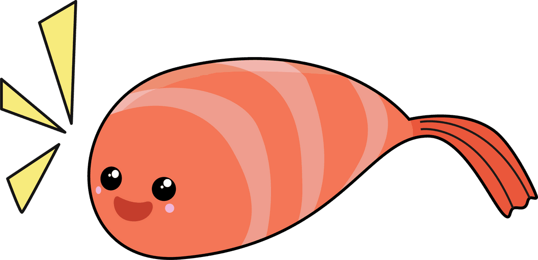 Smiling Animated Shrimp Illustration with Transparent Background