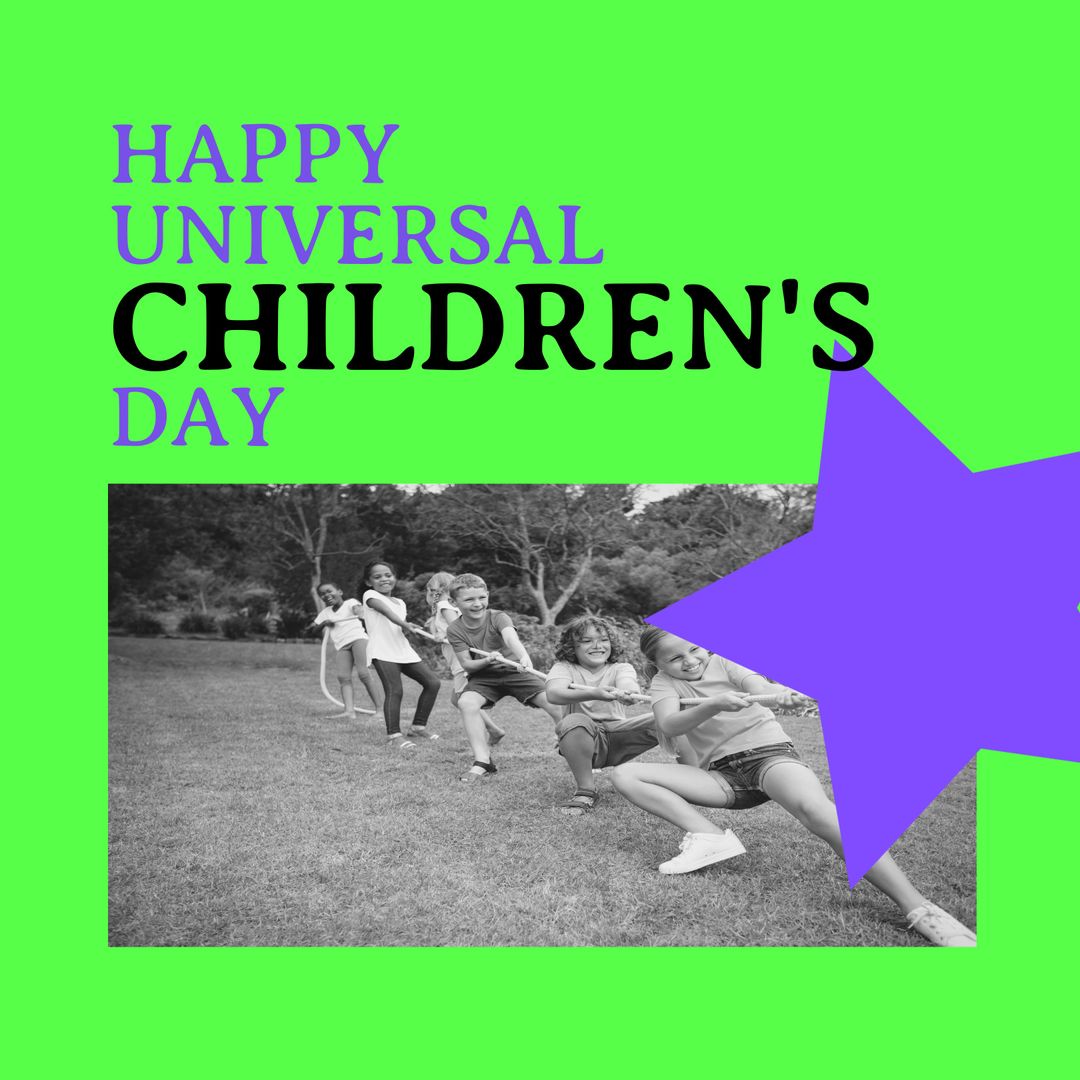 Happy Universal Children's Day with Children Playing Tug of War