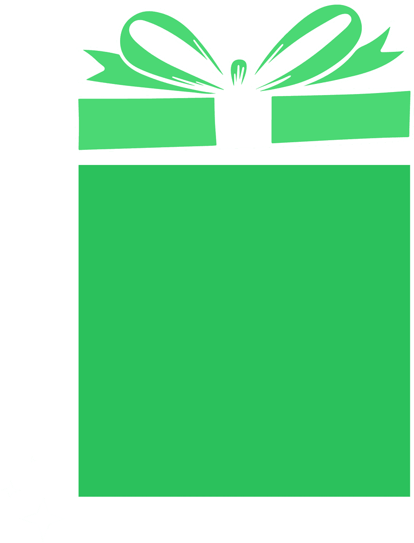 Transparent Gift Box Design with Green Bow and Sparkles