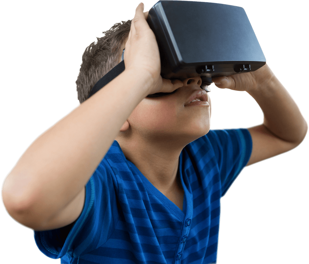 Caucasian Boy Using Virtual Reality Glasses Transparent Background