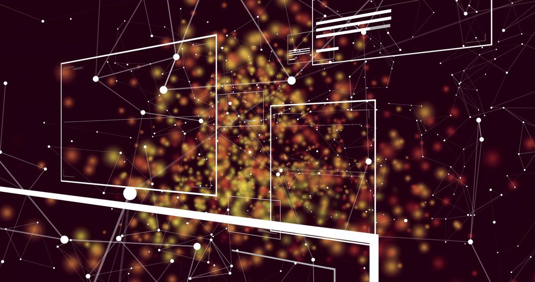 Glowing Particle Cloud Pulsing Through Futuristic Wireframe Panels and Network Mesh
