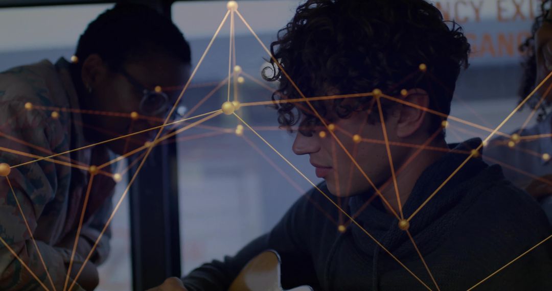 Creative Collaboration: Curly-Haired Musician and Student with Network Connections