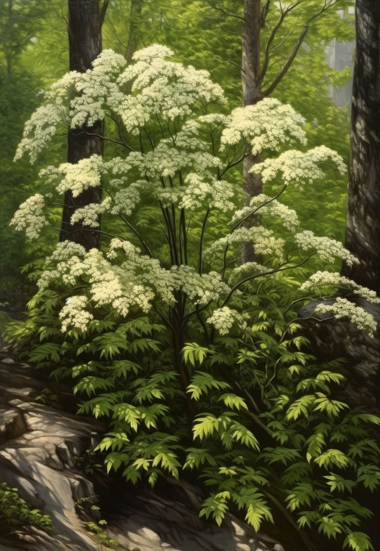 Elderberry tree with white flowers in garden, created using generative ai technology - Free Images, Stock Photos and Pictures on Pikwizard.com