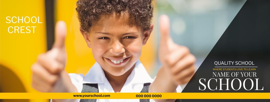 Happy Student Giving Thumbs Up with School Bus Background