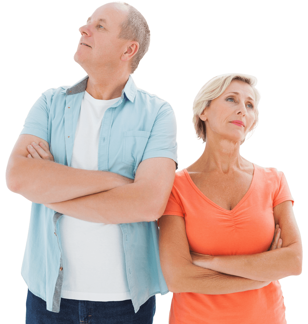 Transparent Background Conflicted Older Couple with Crossed Arms