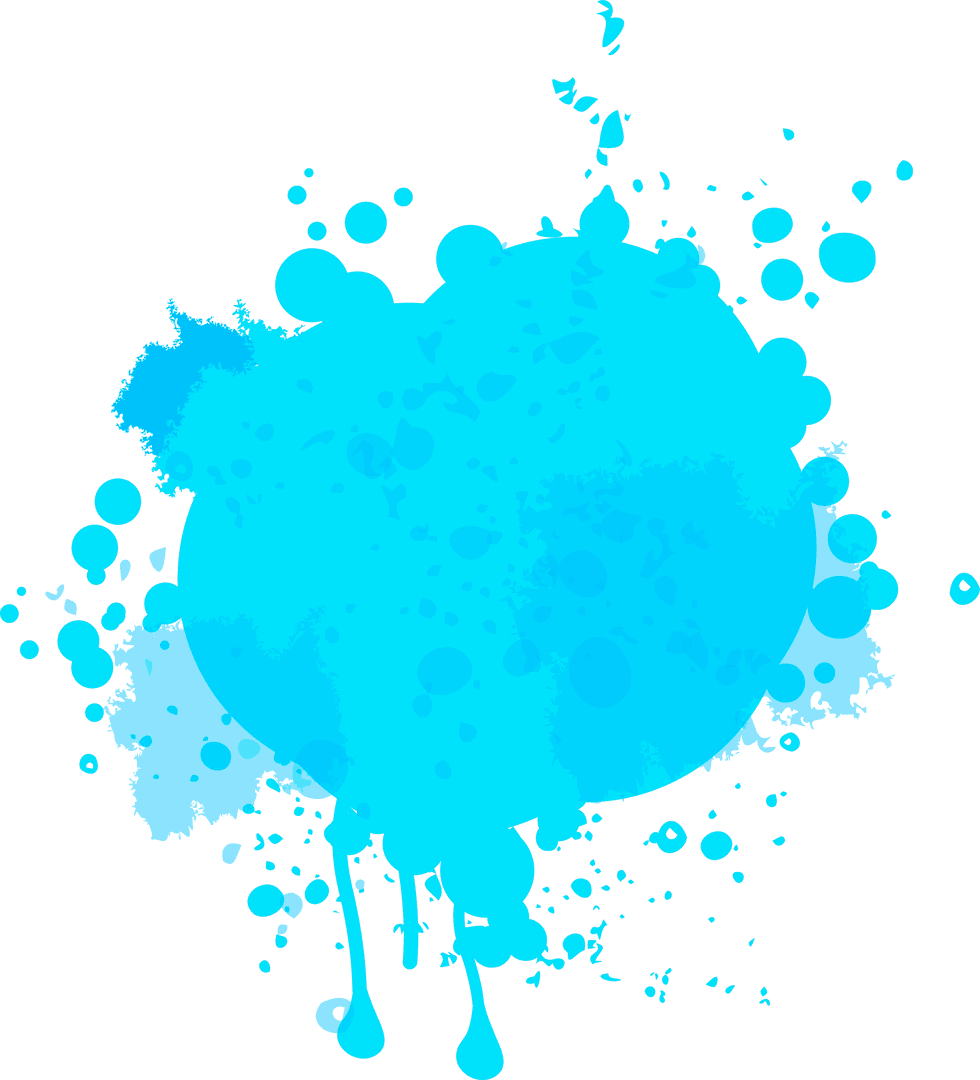 Abstract Cyan Paint Splash with Drips/Transparent Background