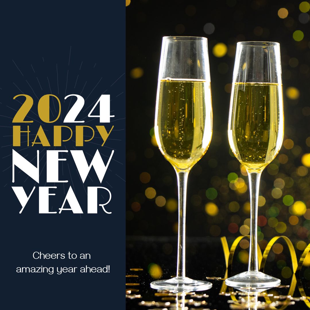 2024 Happy New Year Celebration with Champagne Glasses - Download Free Stock Templates Pikwizard.com