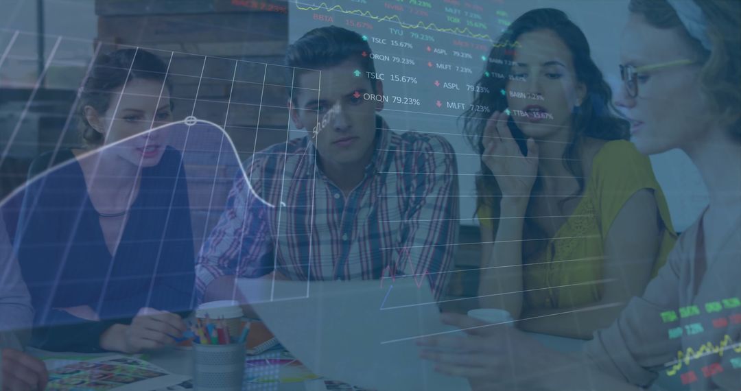 Team Analyzing Stock Market Trends at Office Desk