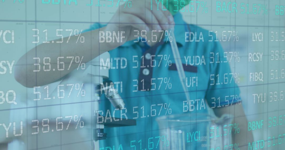 Scientist Analyzing Data with Statistics Overlay in Laboratory
