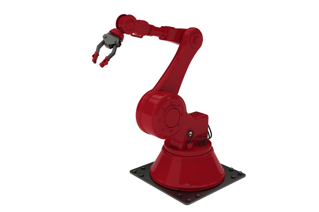 Transparent Red Robot Arm with Black Claw for Robotic Applications