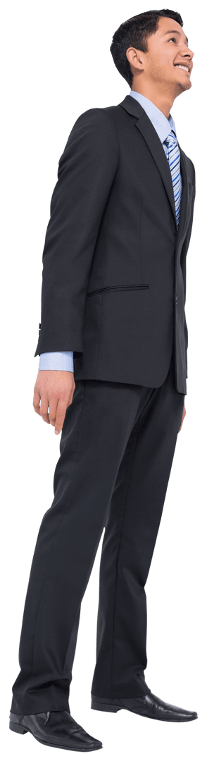 Happy Asian Businessman Looking Up, Transparent Background