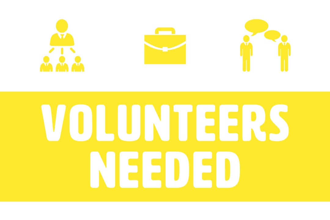 Yellow Volunteers Needed Sign on Transparent Background