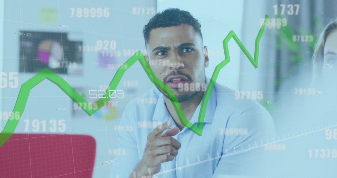 Businessman Analyzing Global Market Data with Growth Charts