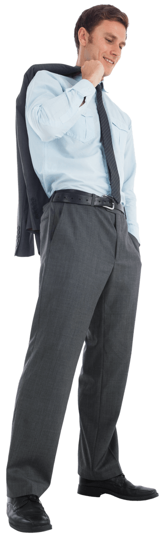 Transparent Businessman Holding Suit Jacket Over Shoulder Smiling