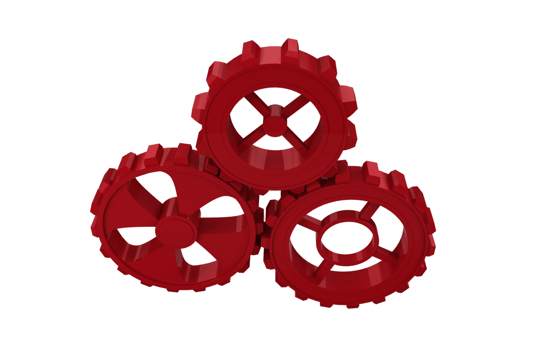 Red Cog Wheels on Transparent Background Symbolizing Industry Workflow