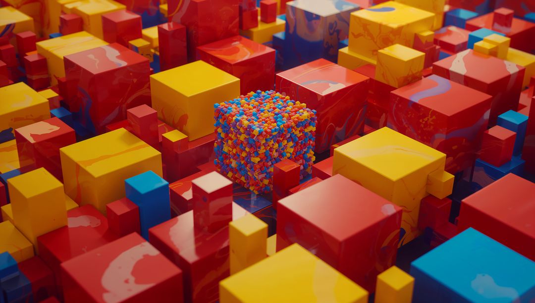 Vibrant Geometric Abstract with Glowing Cube of Spheres