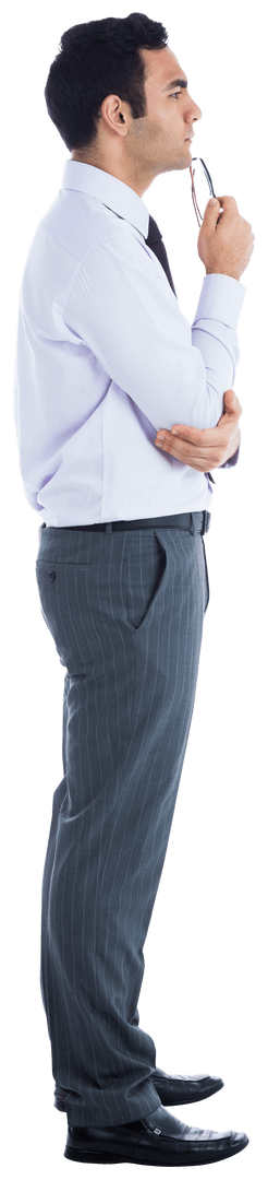 Focused Businessman Looking Ahead on Transparent Background