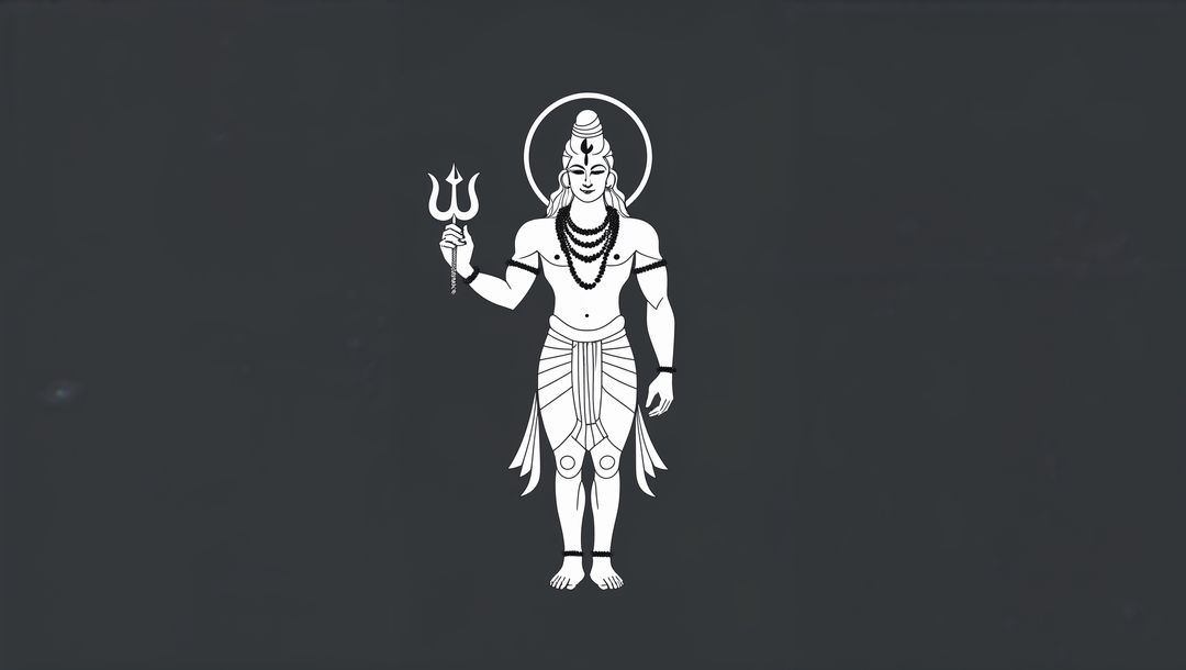 Minimalistic Divine Deity Holding Trident on Grey Background