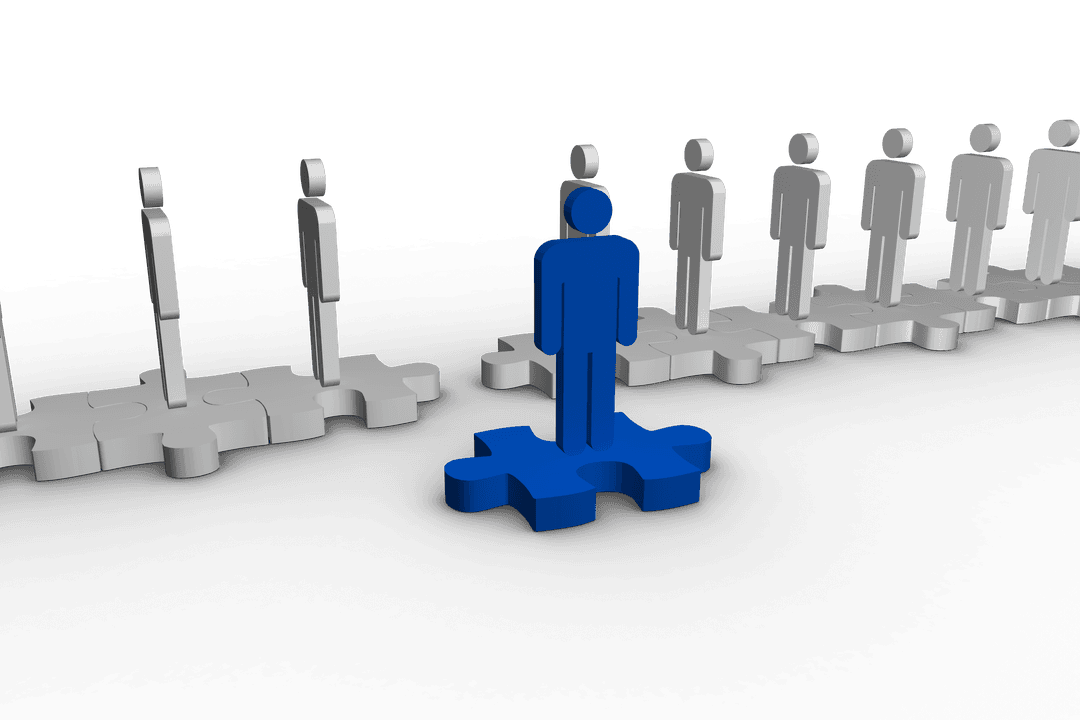 Unique Blue Figurine Standing on Puzzle Piece in Transparent Comparison