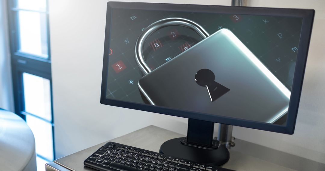 Computer Screen Displaying Secure Digital Padlock Icon