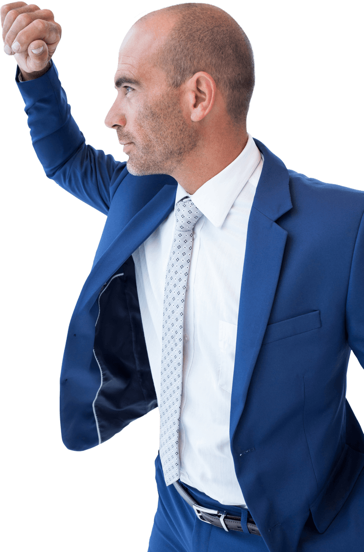 Transparent View of Confident Businessman Raising Arm