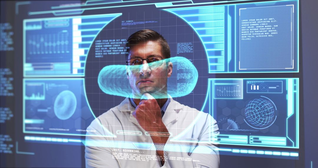 Futuristic Medical Science Concept with Scientist Analyzing Data
