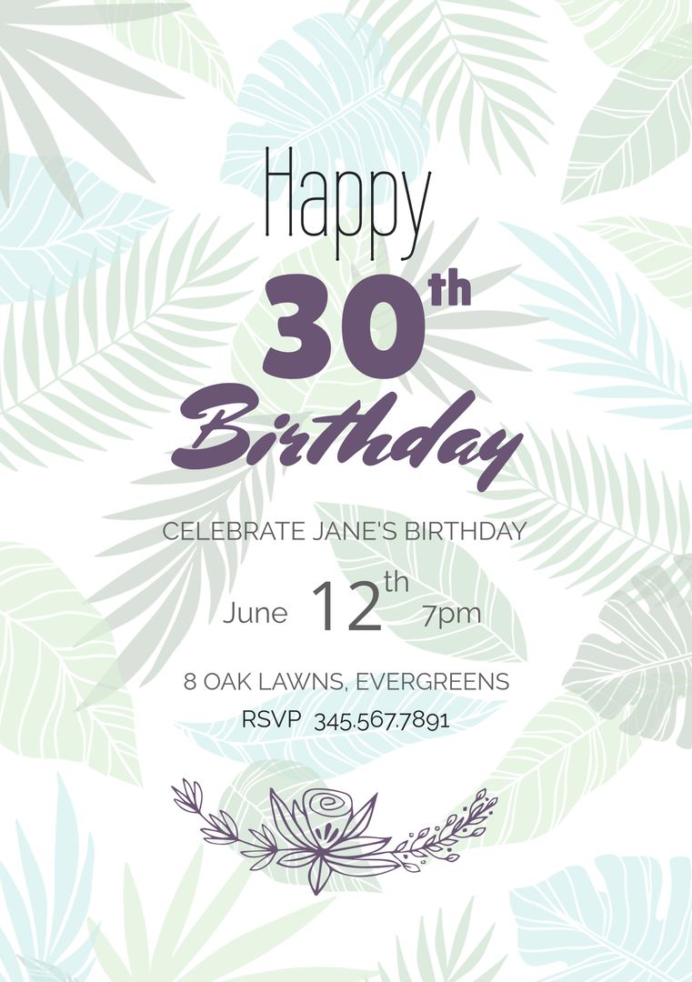 Elegant Tropical Botanical Birthday Invitation - Download Free Stock Templates Pikwizard.com