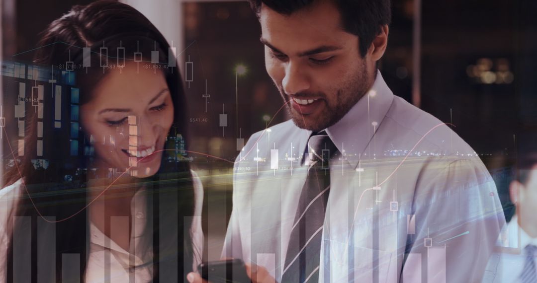 Business Partner Analyzing Data with Digital Interface Overlay