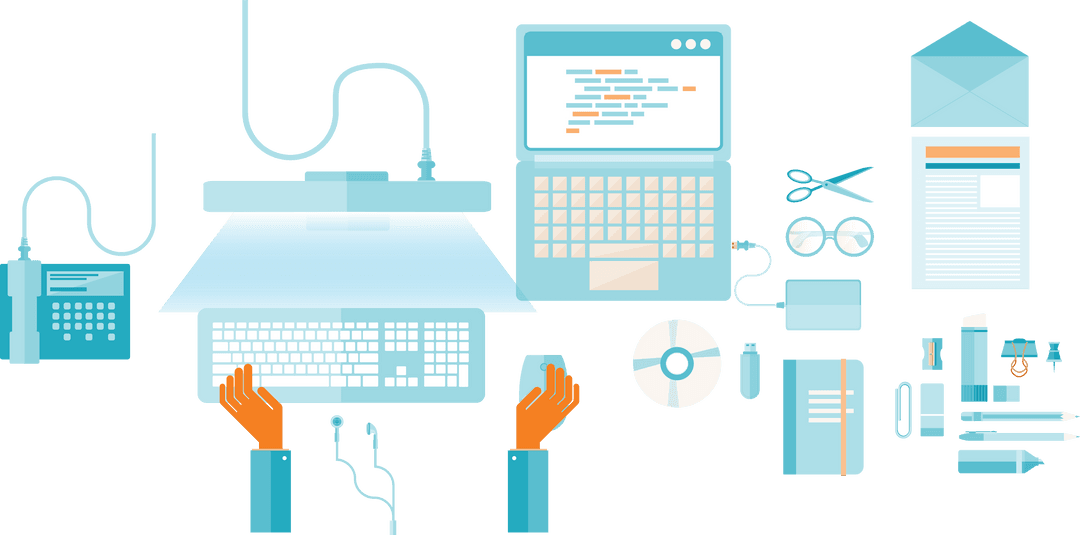 Digital Illustration of Office Desk Tools on Transparent Background