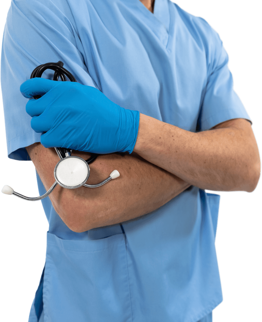 Transparent Healthcare Worker in Scrubs Holding Stethoscope